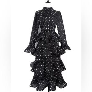 Designer Elaborate Black Polka Dot Ruffled Dress